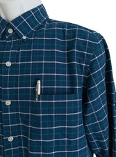 J. Crew Flex Oxford Shirt Slim Fit M Untucked Blue Green Plaid Button Down