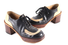 Vintage 1970s Leather Platform Disco Pimp Shoes Mens Size 8.5 Made In Italy