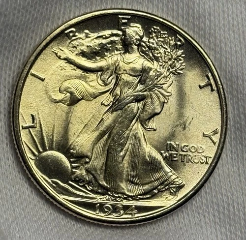 Lustrous Mint State 1934-P Walking Liberty Silver Half Dollar, Orig Uncirculated