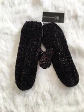 INC Space  Mitten Dye Chenille One Size Black Fur Warm Winter