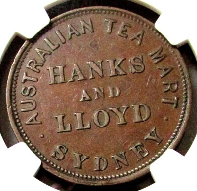 1855 AUSTRALIA 1 PENNY HANKS & LLOYD MERCHANT TOKEN NGC XF 45 BN