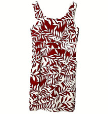 Tahari Tropical Sheath Dress Size 12 Hawaiian Resort Leaf Print Pockets Lined