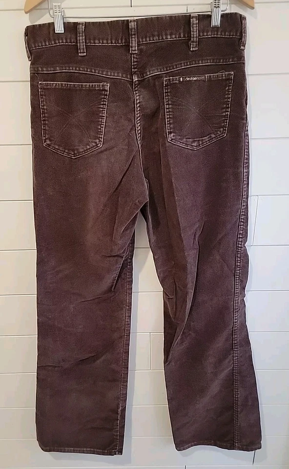 VELOUR BELL BOTTOMS Años 70 De Colección Raro SEDGEFIELD Marrón Chocolate Costuras Desteñidas C8 Foto 2 de 4