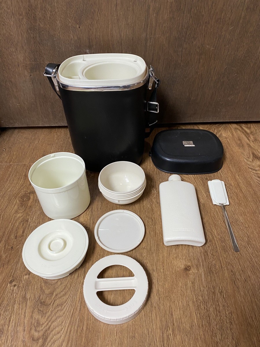 Vintage Zojirushi Lunch Jar Bento Lunch Box Black w/Strap Made In Japan