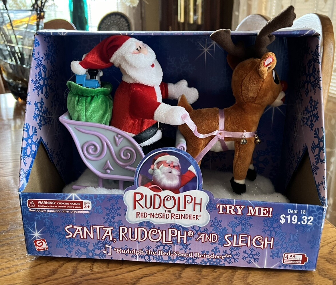 Rudolph The Red Nosed Reindeer Santa Sleigh Christmas Animated 2005 Gemmy READ