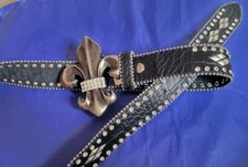Genuine Leather Cowgirl Belt With Rhinestones Studs Flor De Leis Buckle ML