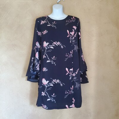 Leith Shift Dress Small Black Ruffle Floral Romantic Feminine