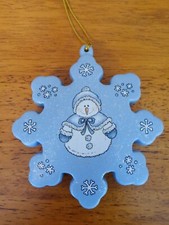 Hand Painted Hanging Blue Snowflake With Snow Woman Christmas Ornament