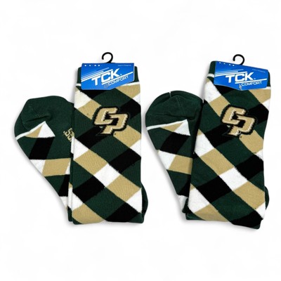 Cal Poly Mustangs Mid Calf Socks by TCK Comfort Size Medium Logo Argyle 2 Pairs