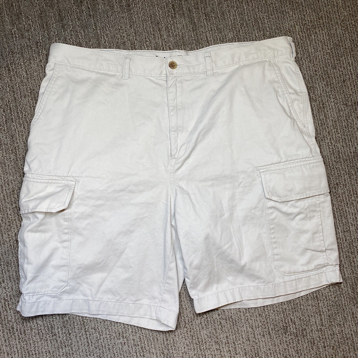 Lands End Mens 40 Cargo Shorts Flat Front Khaki Outdoor Cotton Beige Hiking