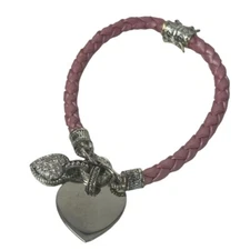 Things Remembered Pink Leather Bracelet Heart Charms Clasp Sentimental Gift