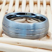 Double Groove Ring, Men's Wedding Tungsten Ring Double Stripe Matte Finish Band