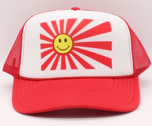 Sombrero de camionero bandera japonesa sonriente vintage sombrero de malla sombrero rojo. - Imagen 2 de 4