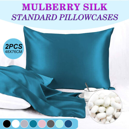 2X 100% Mulberry Silk Pillow Case 25 Momme Slip Genuine Silk Pillowcases - Picture 1 of 21