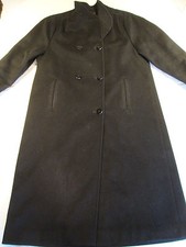 Vintage Loring Forstmann 100% Wool Coat Knee High Solid Black Double Button Usa