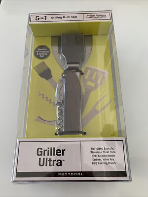 Protocol Griller Ultra Stainless Steel 5 in1 Grill Camping Tailgating Multi Tool