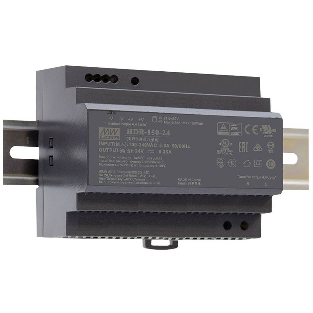 Mean Well HDR-150-24 Alimentatore per guida DIN 24 V/DC 150 W Num. uscite:1 x