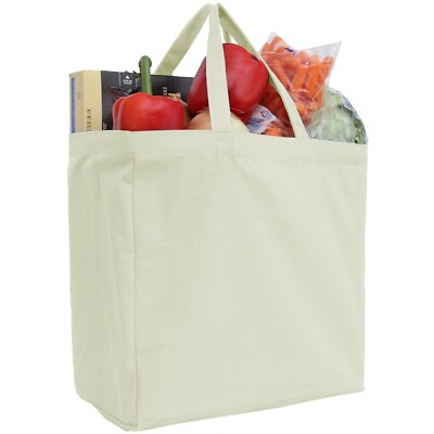 Large Cotton Canvas Shopping Grocery Tote Bags - Reusable-10oz Fabric 14x14x7.5''