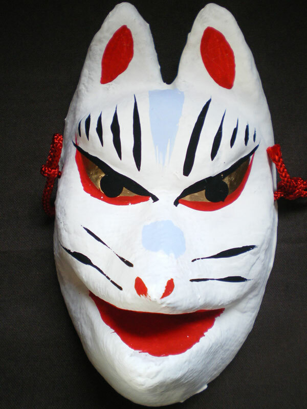 ふさもり NEW Japanese Traditional Fox Mask Extra Small Mouth Opened White