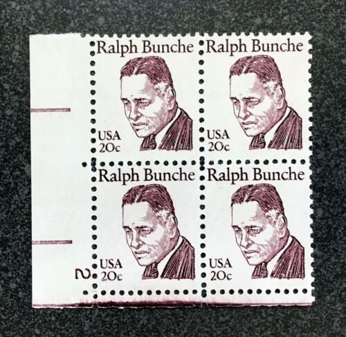 USA1982 #1860 20c Ralph Bunche - Plate Block of 4 - Great Americans  Mint - Picture 1 of 2