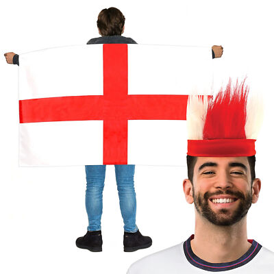 ENGLAND SUPPORTER STIRNBAND + ST GEORGE FLAGGE UMHANG SET ERWACHSENE KOSTÜM
