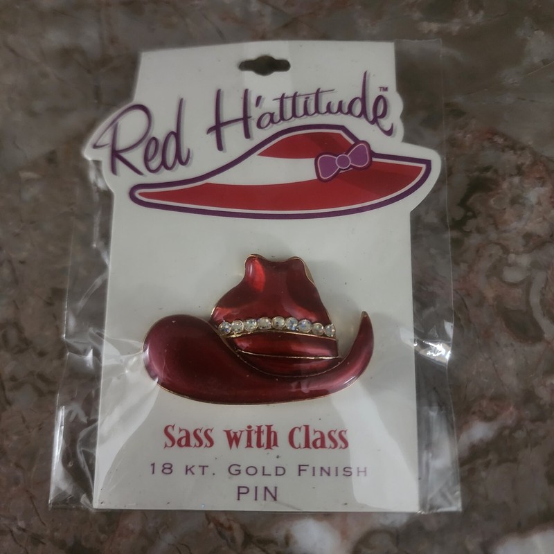 Red Hattitude Red Hat Society Sass With Class 18kt Gold Finish Pin Brooch 