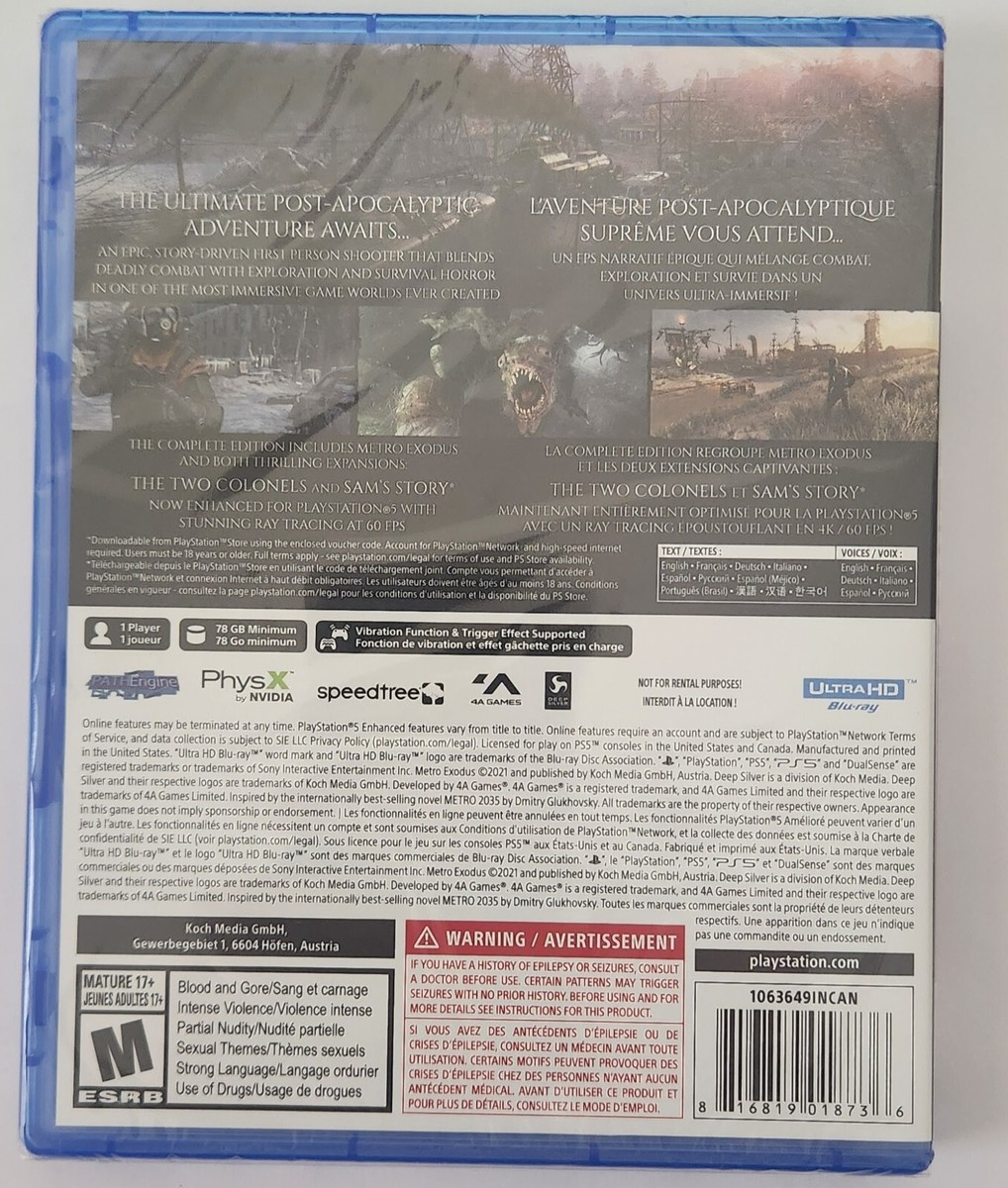 Jeu Metro Exodus En Français Pour PS4 - Neuf Sous Blister