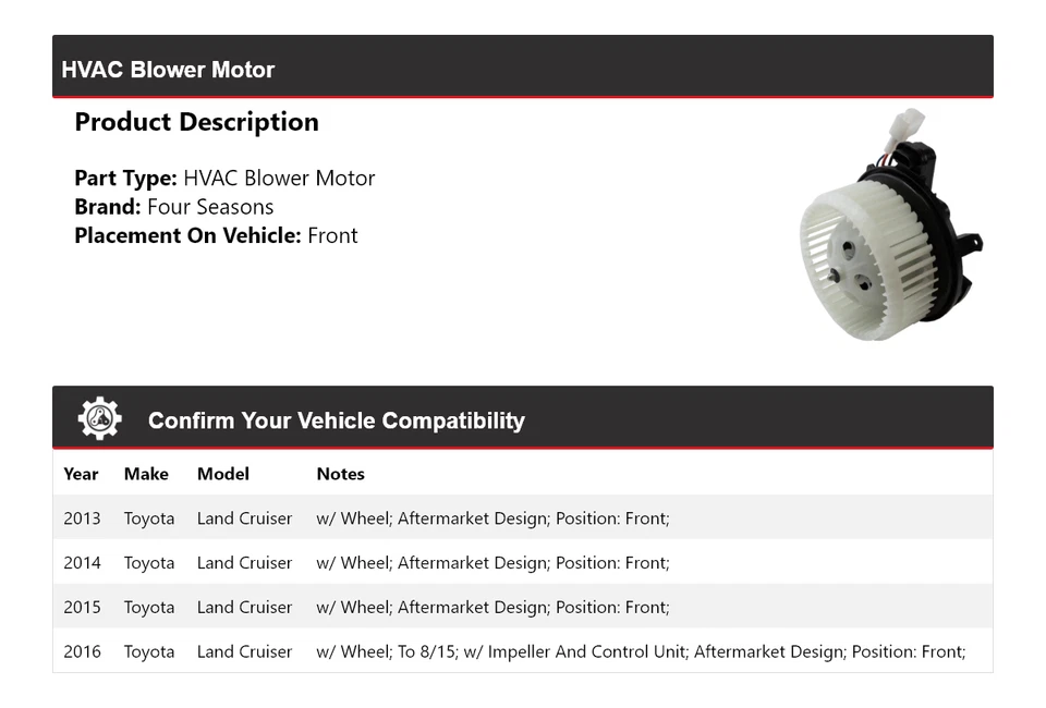 Para Toyota Land Cruiser 2013-2016 soplador de climatización motor delantero 4 estaciones 2014 2015 Foto 2 de 4