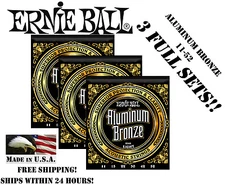 ** 3 SETS! ERNIE BALL ACOUSTIC ALUMINUM BRONZE GUITAR STRINGS 2568 (11-52) **