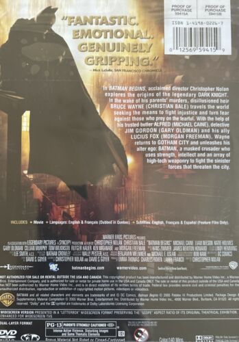 DVD NEW: Batman Begins - 2005 Action Adventure Superhero Origins & Parents Death - Picture 2 of 4