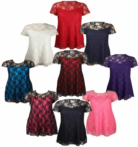 WOMENS PLUS SIZE LACE OVER LINED TOPS EVENING PARTY TOPS 14-28 | eBay