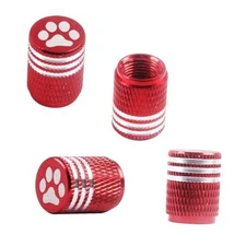 Auto Metal Tire Valve Stem Caps, 4pcs Universal Dog Paw, Aluminum with Red