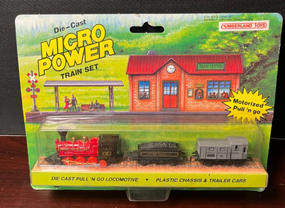 1989 SOMA Die-Cast Micro Power Train Set Pull 'N Go Locomotive Red No. 3500