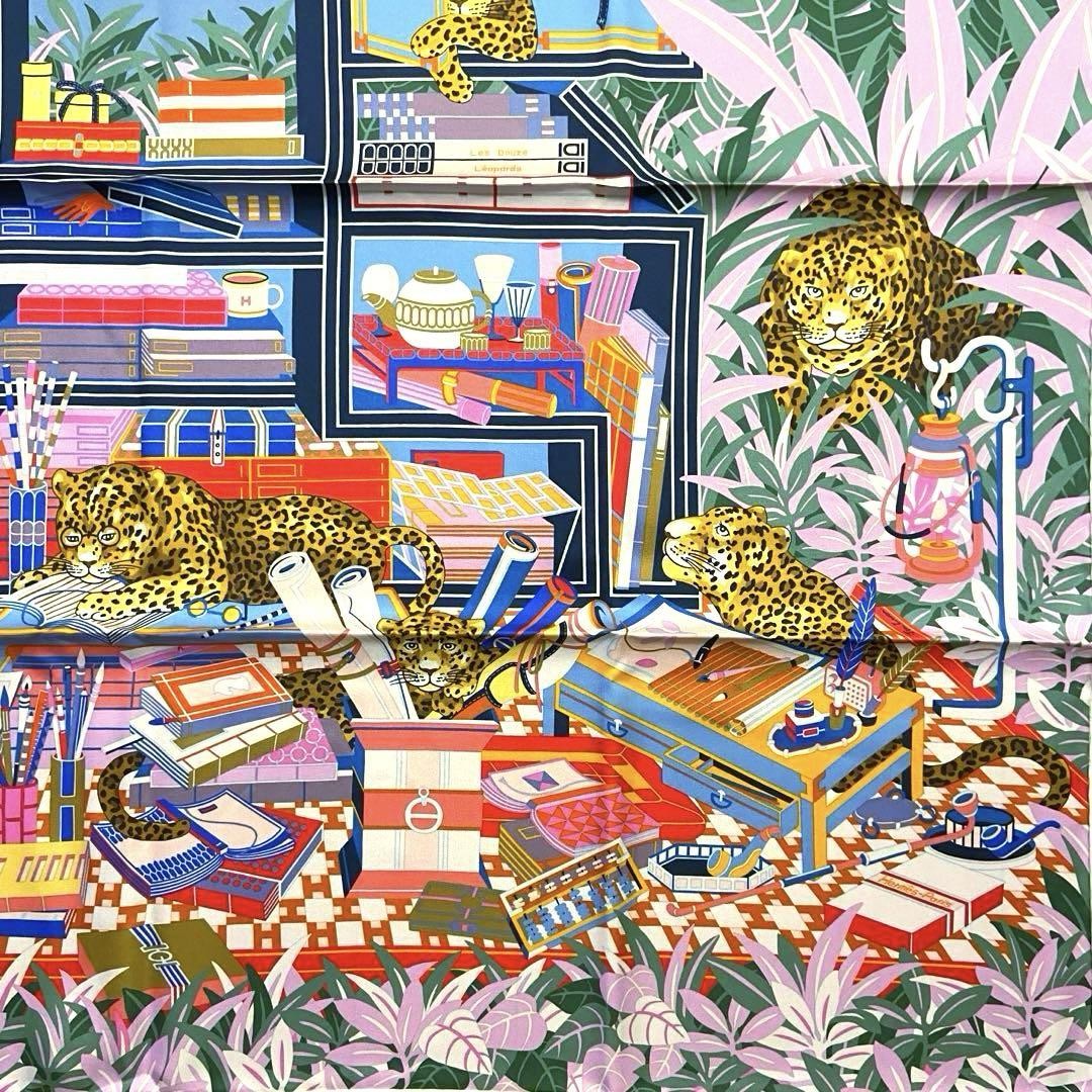 Hermes Silk Scarf Carre 90 Double Face Les Douze Leopards 12