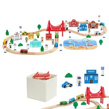 113 - Piece Wooden Train Set with Storage Box, City Railway Playset for Kids