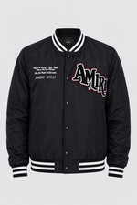 Amiri Style Black Varsity Bomber Jacket Men’s Embroidered Patch Letterman Coat