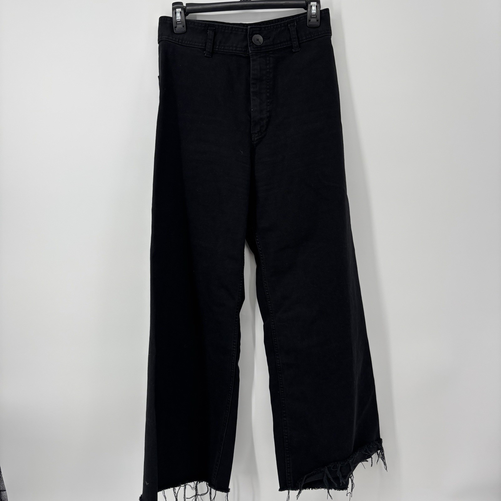 Zara Marine Straight Leg Black Jeans Women’s Size 8 High Waisted Raw Hem