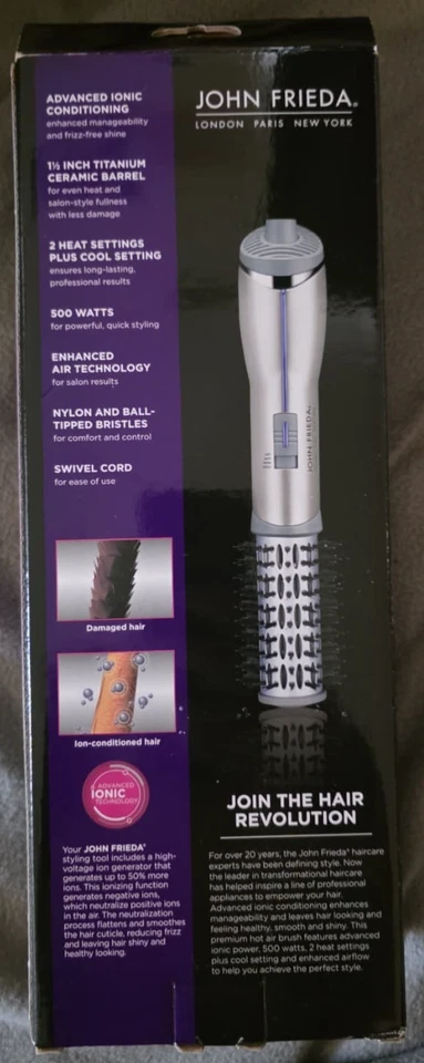 Nuevo Cepillo de Pelo Aire Caliente Iónico John Frieda Frizz Ease Forma Salón 1.5" 500W Foto 2 de 3