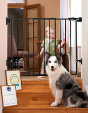 No Bottom Bar Baby Gate, 28" H X 26-43" W, Black Easy Install One-Handed Open