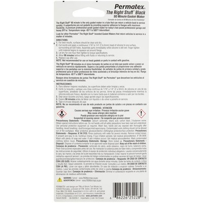 Permatex Gasket Maker Black 25228 The Right Stuff 90 Minute 3 oz Sealant Pack of