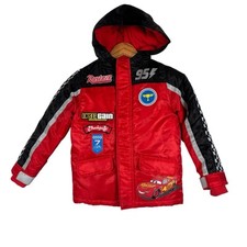 Disney Pixar Cars Lightning McQueen Racing Jacket Coat Red Hooded Kids Size 5/6