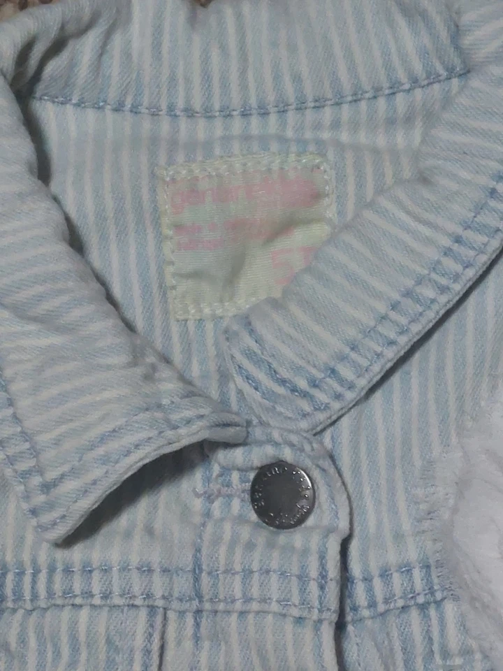 Genuine Kids Girl's Pin Striped Jean Jacket 5T Flower Decor  - Image 4 of 4