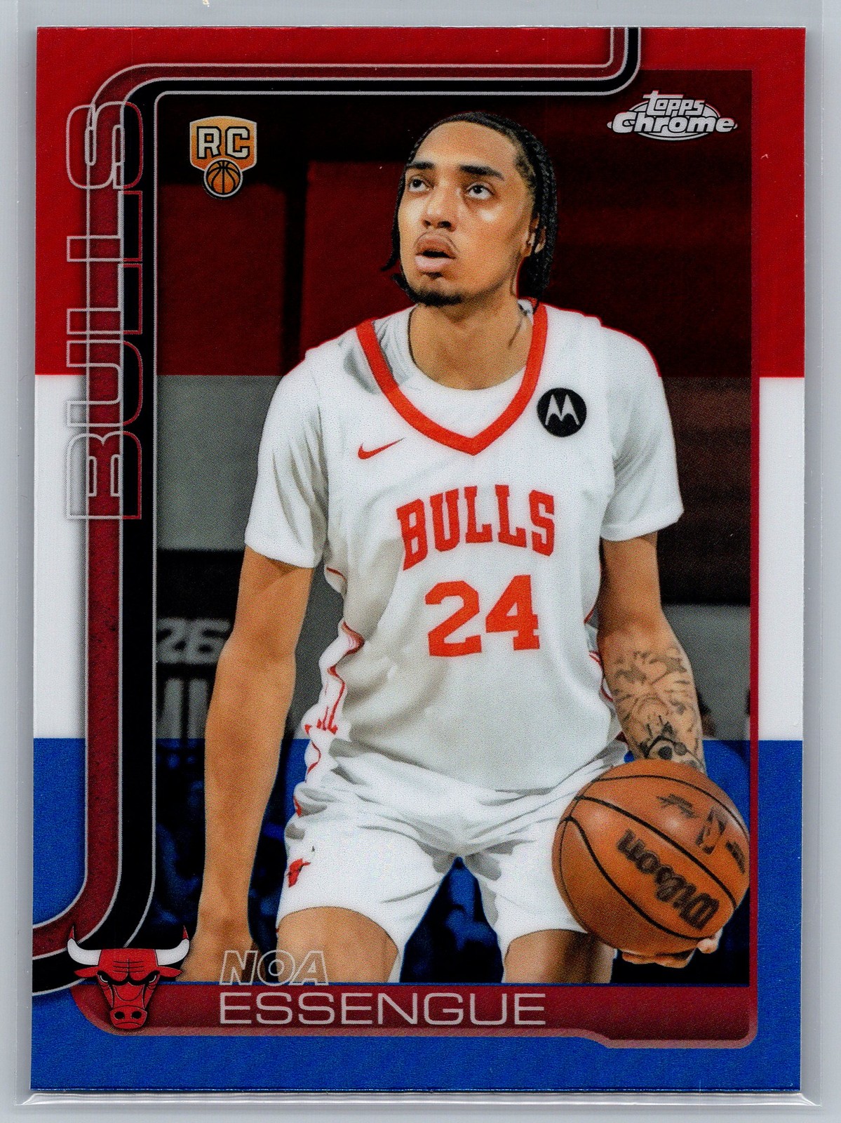 2025-26 Topps Chrome #262 Noa Essengue Red White and Blue Refractor