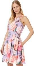 Vince Camuto PTD Scuba Fit & Flare Dress Women's Lavender Multicolor Floral SZ 6