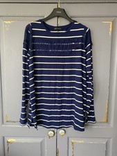 Next Maternity Size 12 Navy Blue White Striped Long Sleeve Top Lace Detail