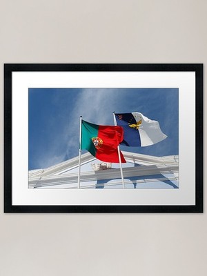 Portugal und Azoren Flaggen gerahmt Ar gerahmt Wandbild Poster Leinwanddruck Bild