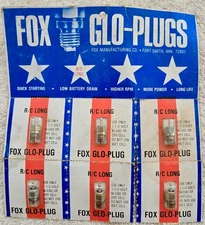 (6) Carded Fox R/C Long Glo-Plugs, Vintage NOS