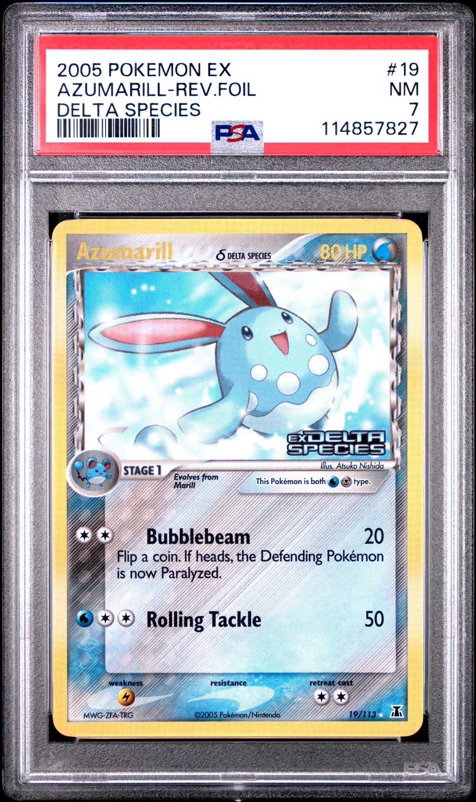 2005 POKEMON EX DELTA SPECIES AZUMARILL #19 REVERSE FOIL PSA 7 NM #114857827