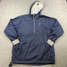 Vintage Nike Jacket Womens Medium Navy Hooded Pullover Windbreaker Mesh 90s