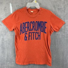 Vtg Abercrombie Fitch Shirt Adult Medium Orange Spellout Moose Logo Short Sleeve